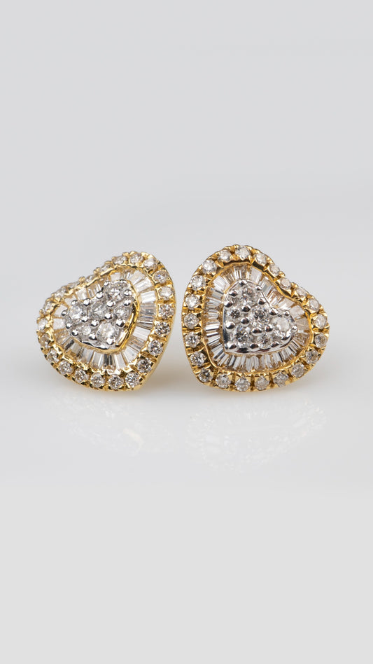 Aretes Corazón Diamantes Baguettes
