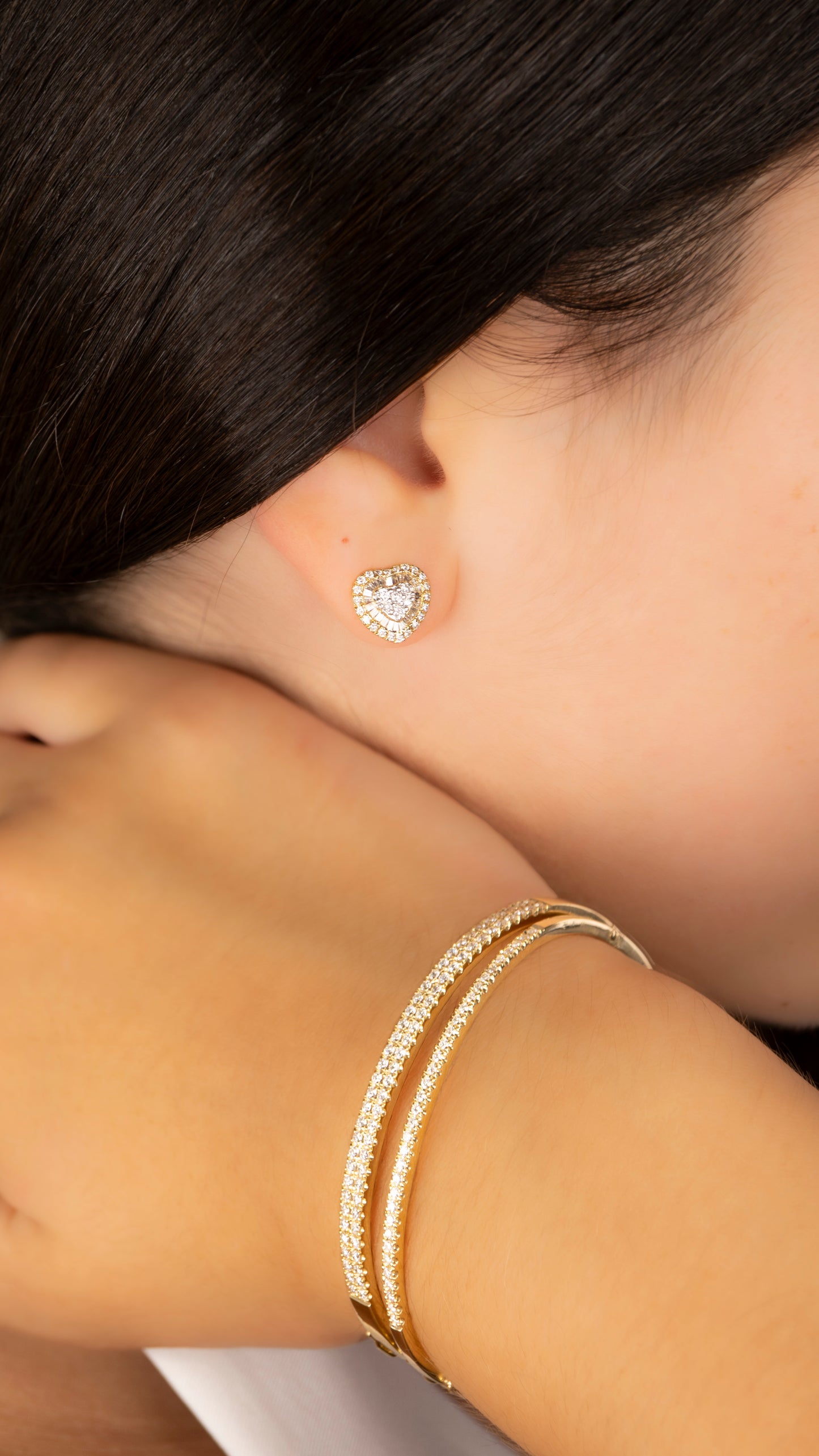 Aretes Corazón Diamantes Baguettes