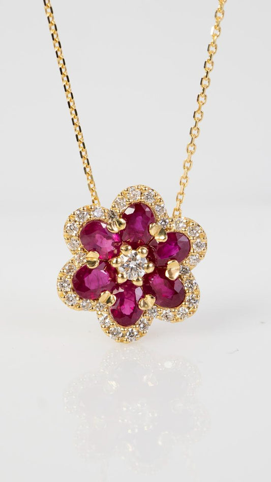 Collar Flor Rubíes y Diamantes