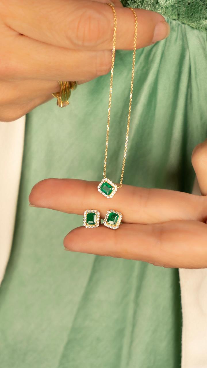 Aretes Esmeralda con Diamantes